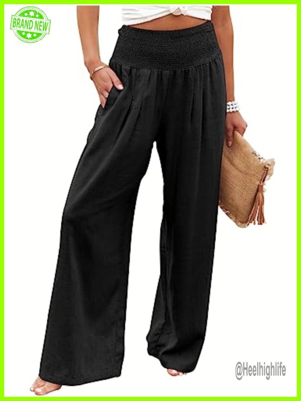 Linen Palazzo Wide Leg Pants with Pockets High Waist Pull On
